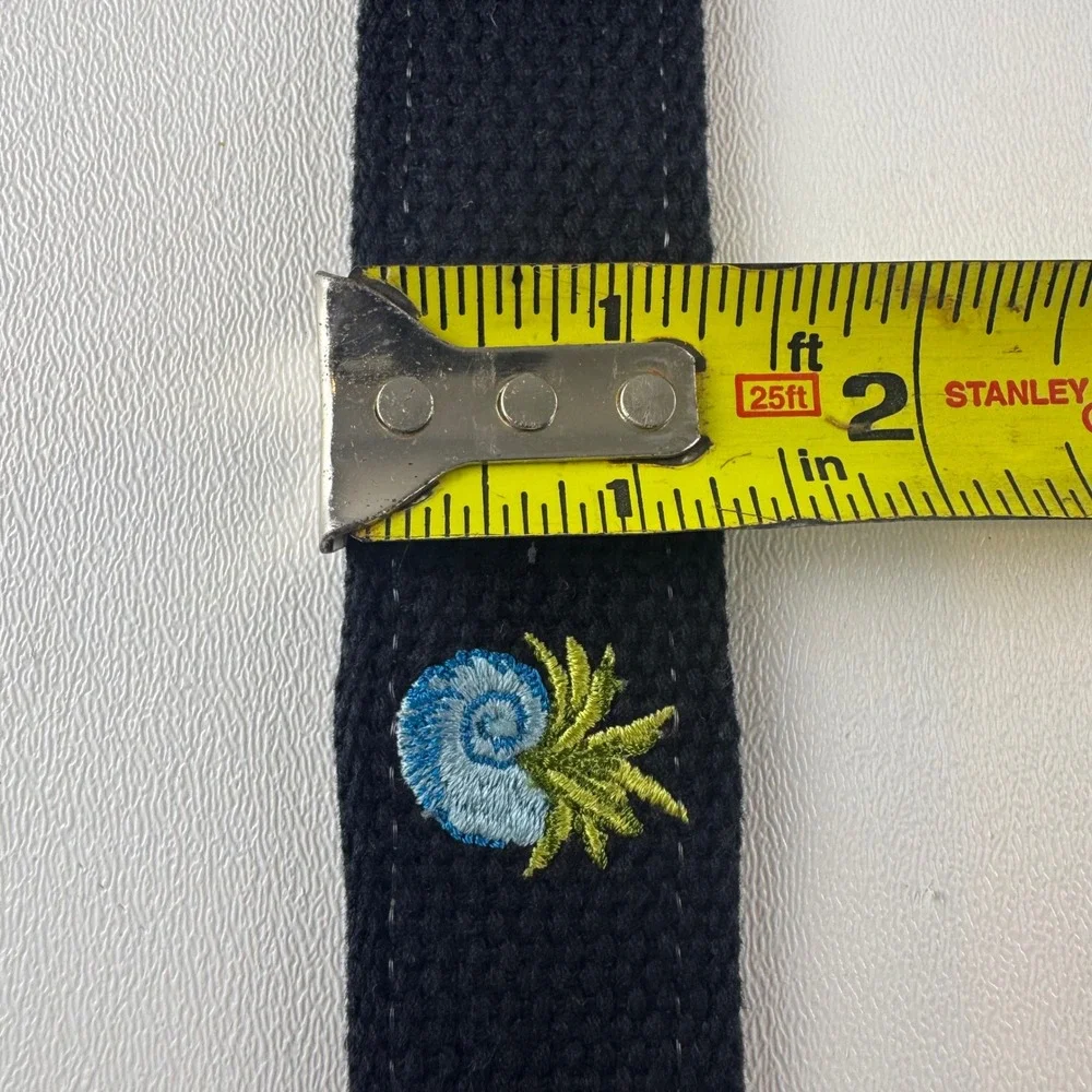 YRI Seashell Black Canvas Belt Embroidered Pineapple‎ Nautical Size 36